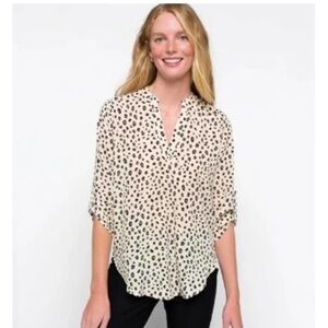 Womens Cream Animal Print V-Neck Blouse